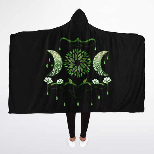 Triple Moon, Green Leaf, Hooded Blanket – Sherpa lining
