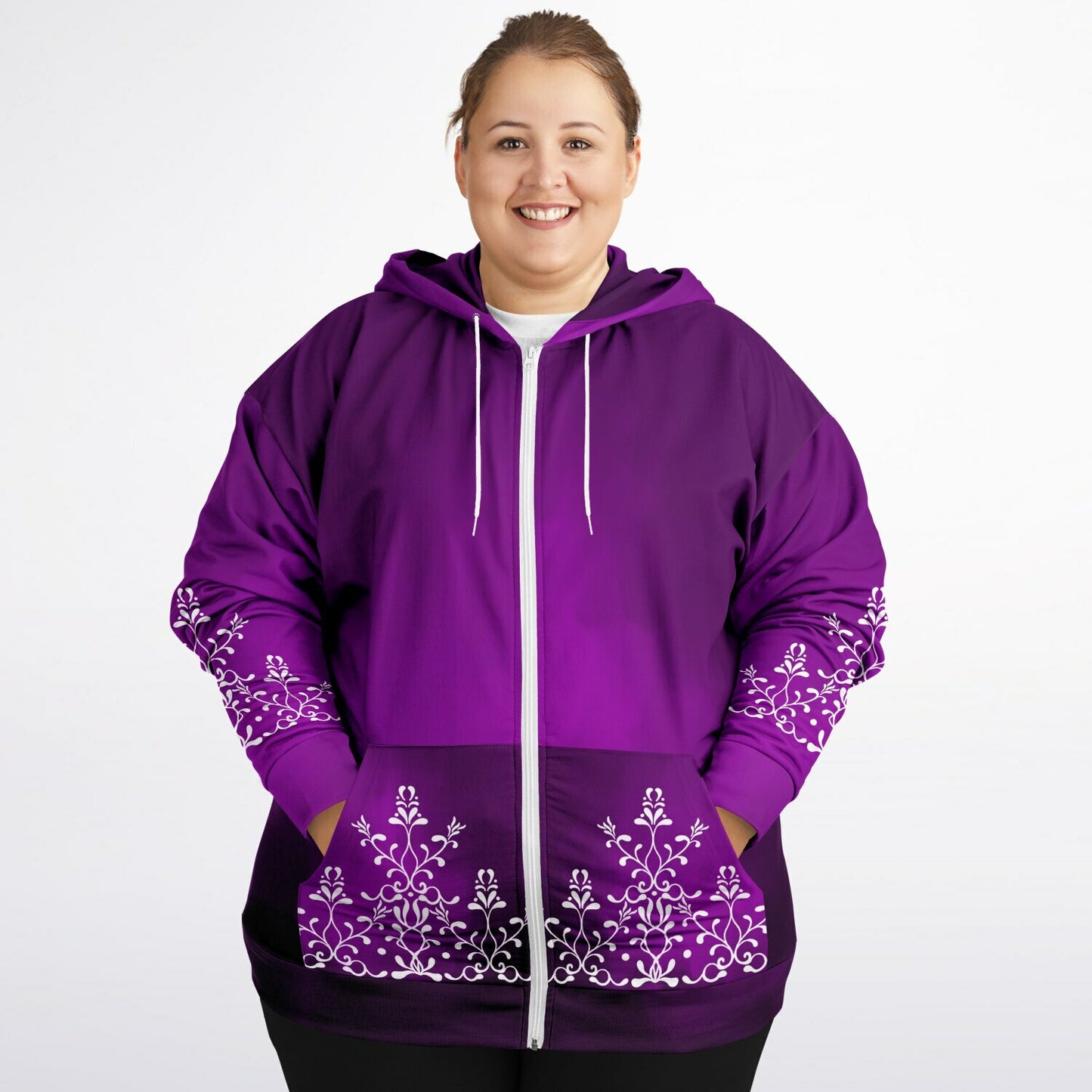 Purple Flourish Zip Hoodie Plus Size