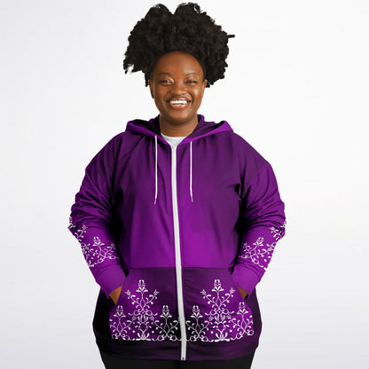 Purple Flourish Zip Hoodie Plus Size