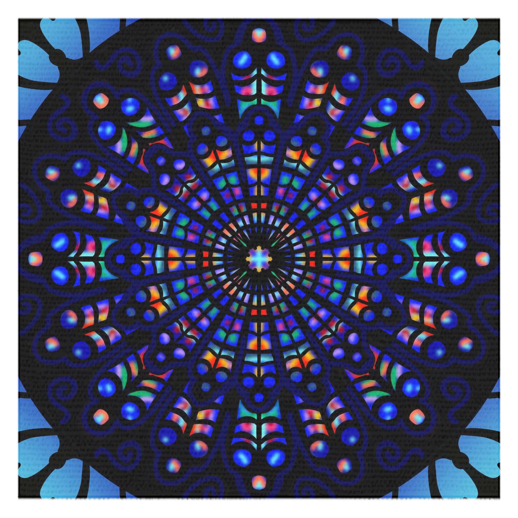 Rose Window Gothic Tablecloth - Square Tablecloth- Impression of stained glass - Cotton Tablecloth - Bright, Cheerful - Blues, Yellows, Red