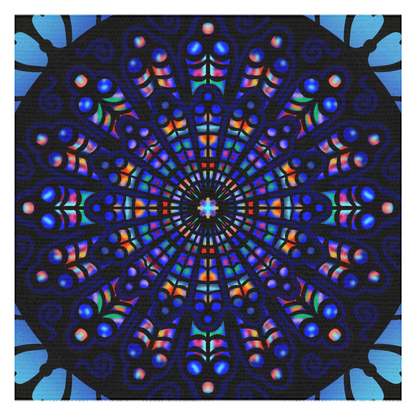 Rose Window Gothic Tablecloth - Square Tablecloth- Impression of stained glass - Cotton Tablecloth - Bright, Cheerful - Blues, Yellows, Red