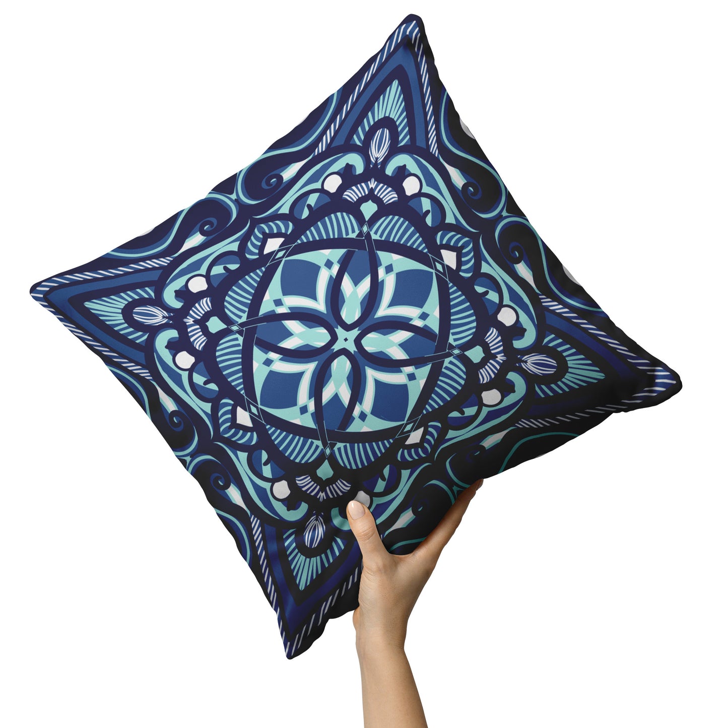 Celtic Ocean Blue Mandala Pillow